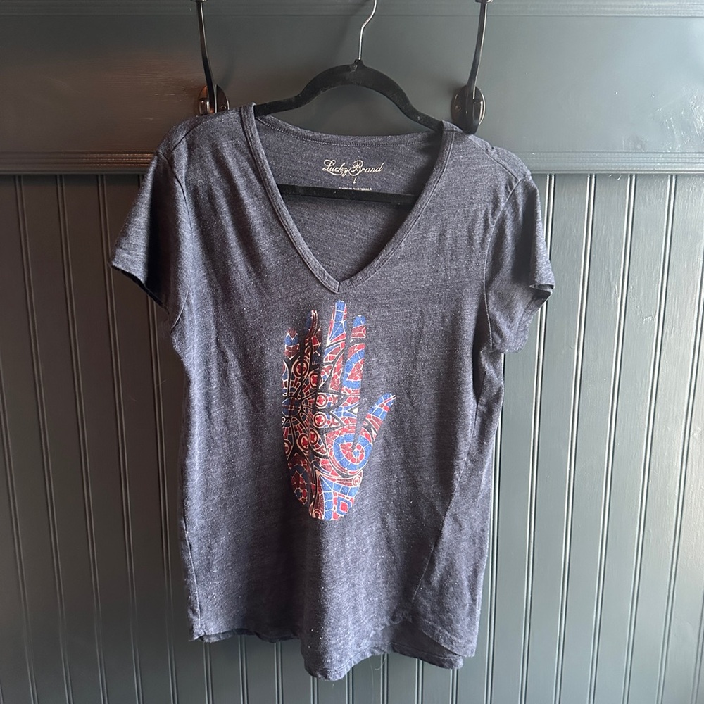 Lucky Brand Blue Tee with Red and Blue Graphic